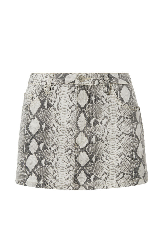 Maya Denim Mini Skirt, LOLA PYTHON GREY