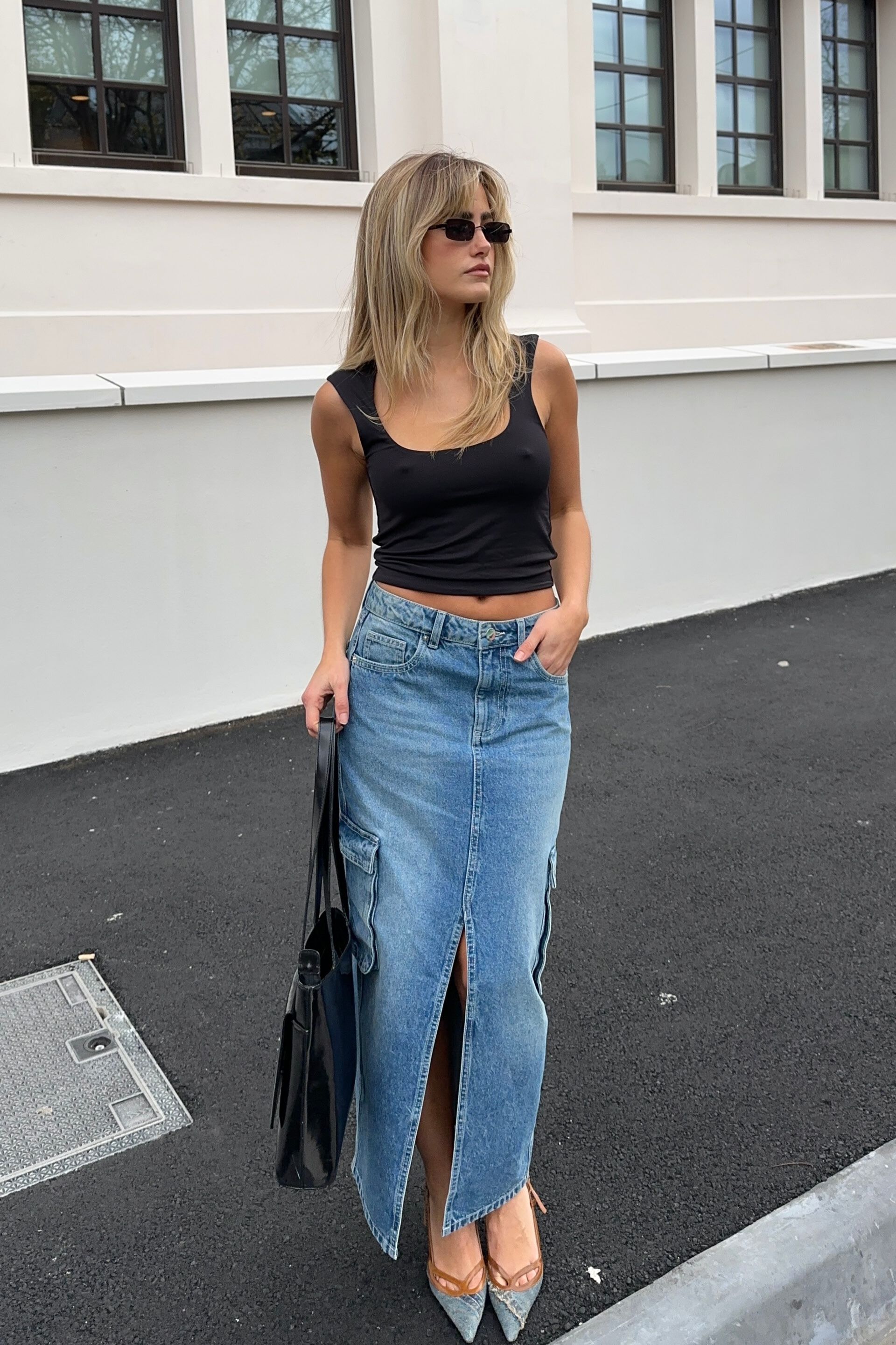 Maxi denim split skirt clearance
