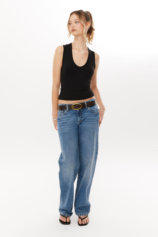 Belle V Neck Tank, BLACK