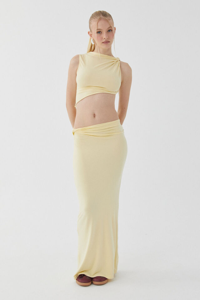 Soft Twist Maxi Skirt, GOLDEN BUTTER