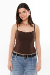 Sophia Lace Trim Cami, ESPRESSO BROWN - alternate image 1