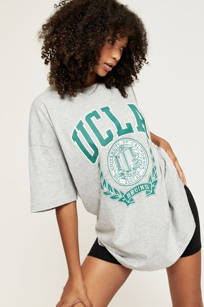 Candace Oversized Printed T Shirt, GREY MARLE/LCN UCL UCLA CREST