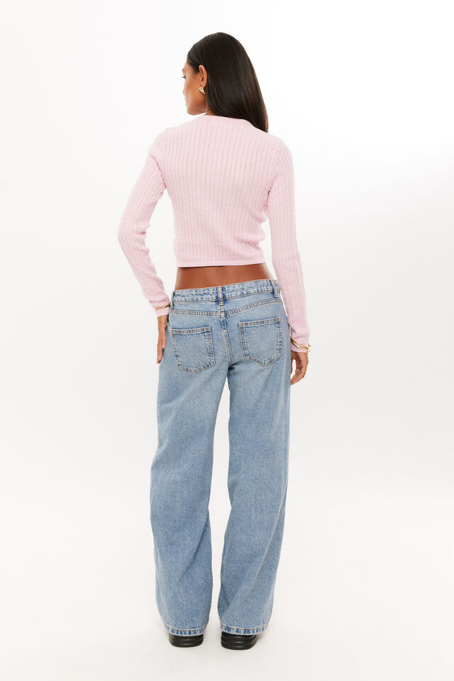 Quinny Cable Knit Cardi, PINK BLOOM