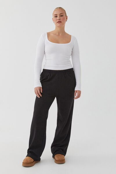 Relaxed Wide Leg Track Pant, BLACK