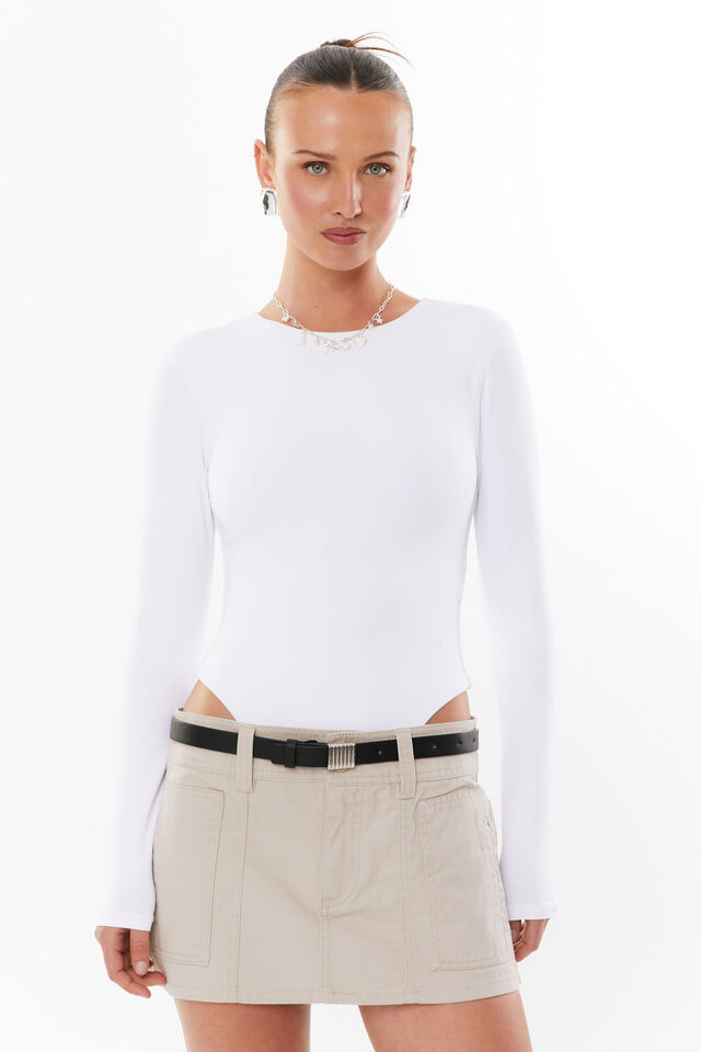 Luxe Long Sleeve Bodysuit, WHITE