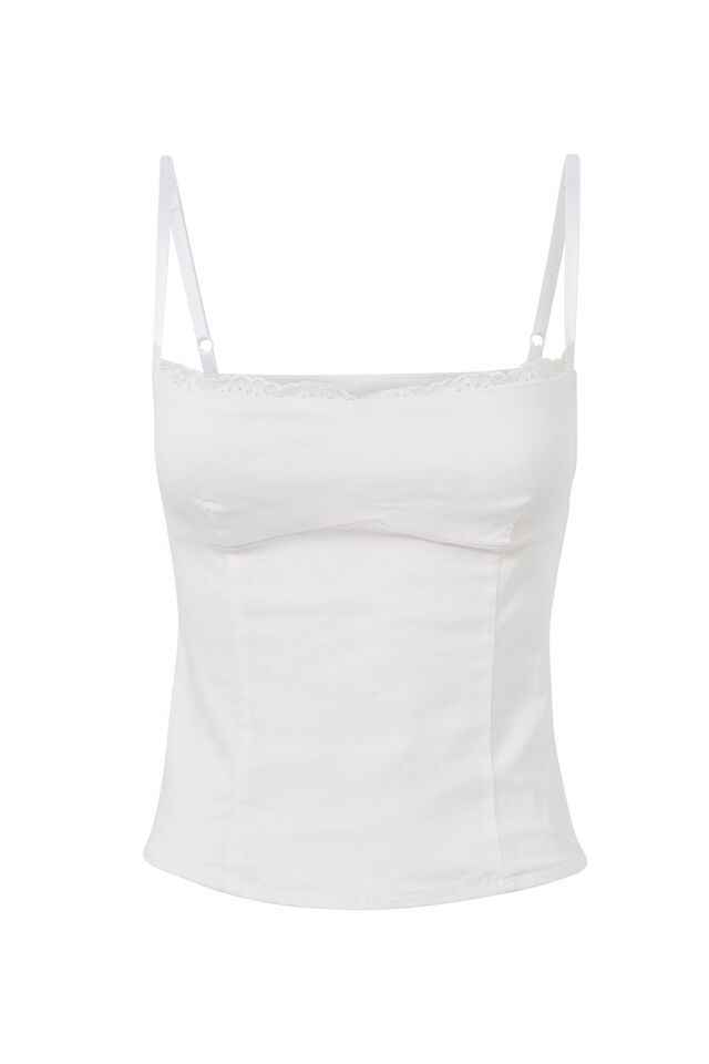 Sophia Lace Trim Cami, WHITE