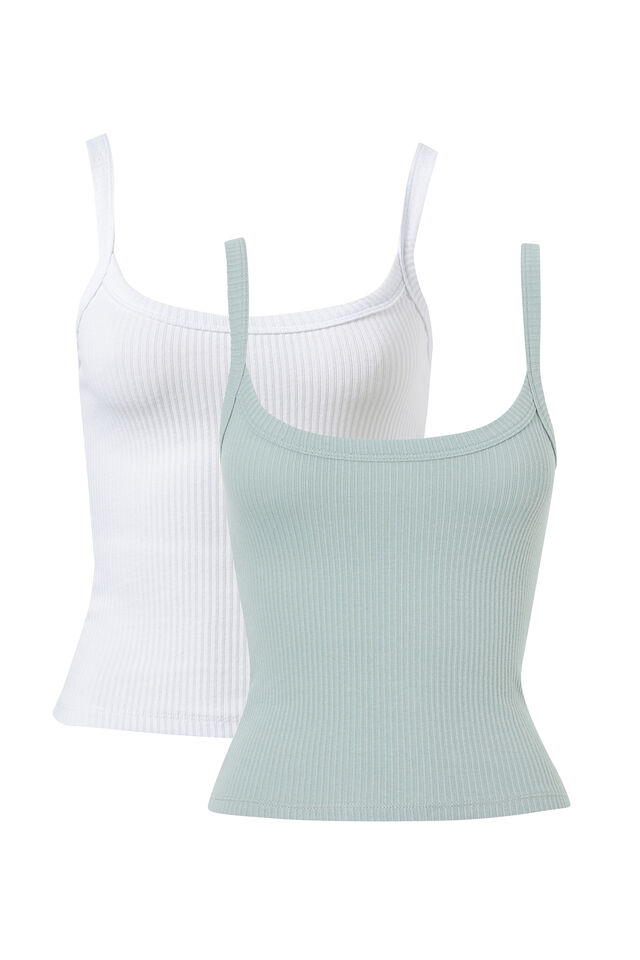 Multipack 2pk Riri Scoop Neck Tank, White/Iced Green