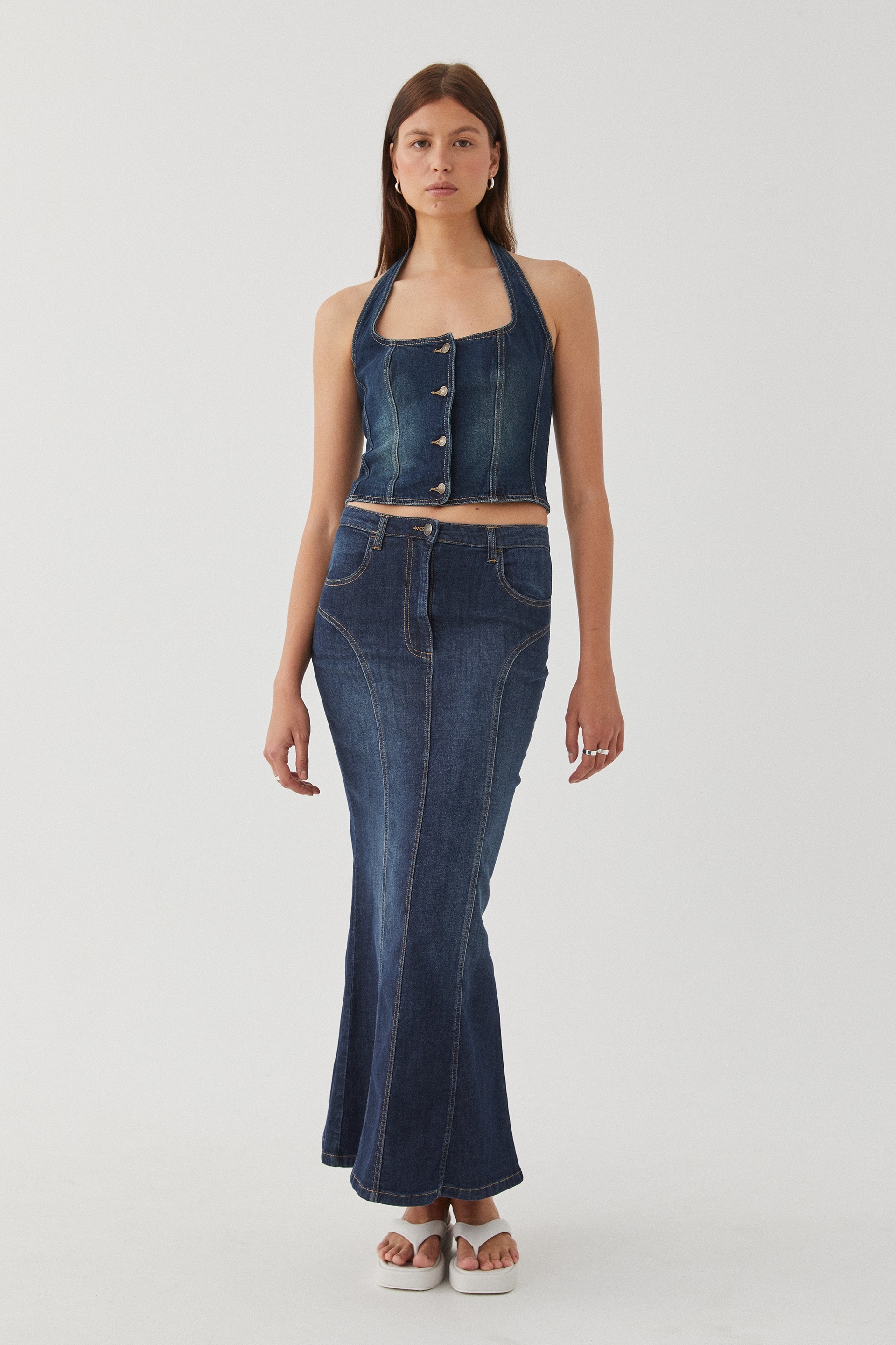 The Pedernales Denim Halter Top – Glitz & Spurs Boutique